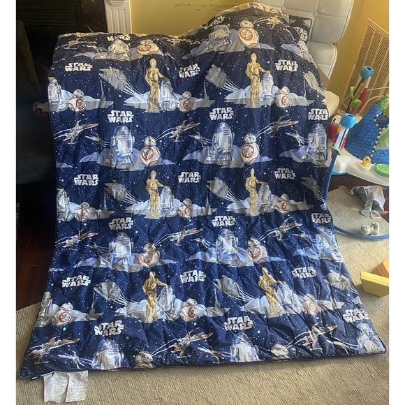 Pottery Barn Kids Star Wars Twin Comforter Millinium Falcon Bb8 C-3PO R2D2 - Picture 2 of 7